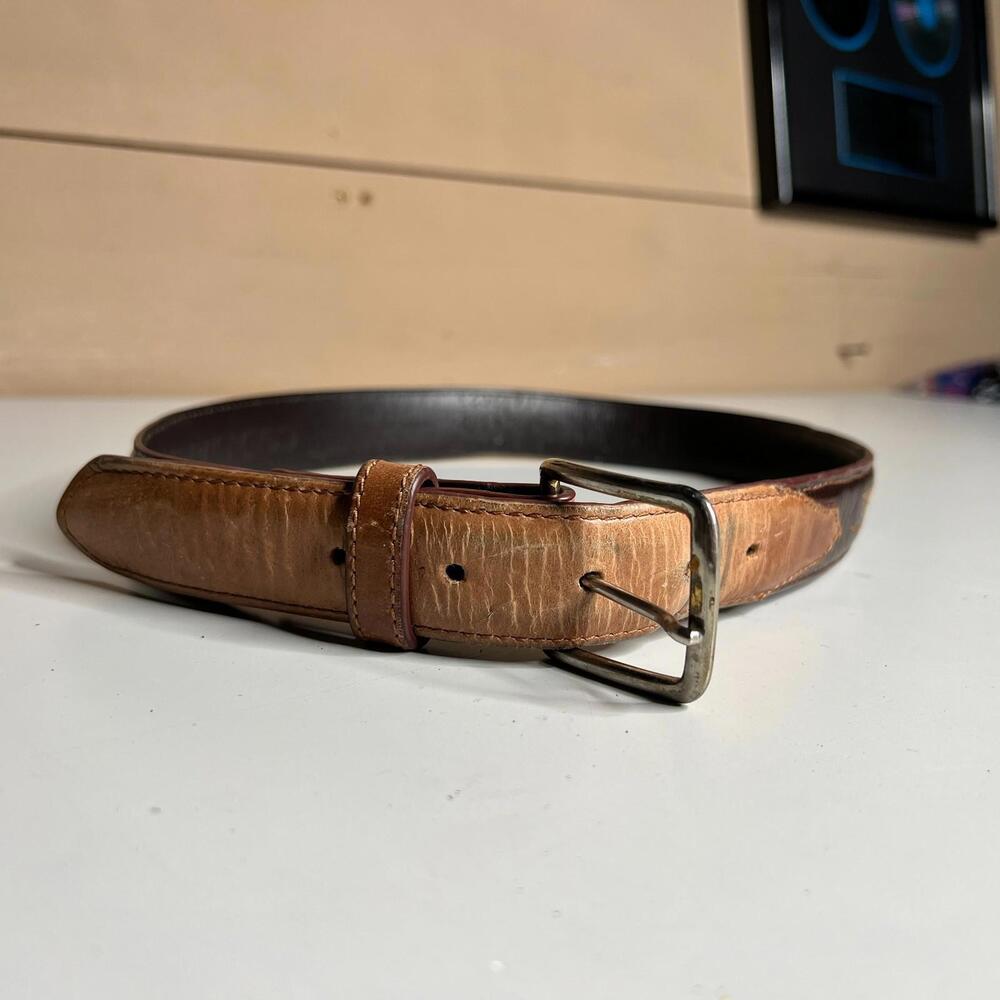 Cody James Genuine Leather Belt‎ Brown Western Stitched Casual Vintage Size 28